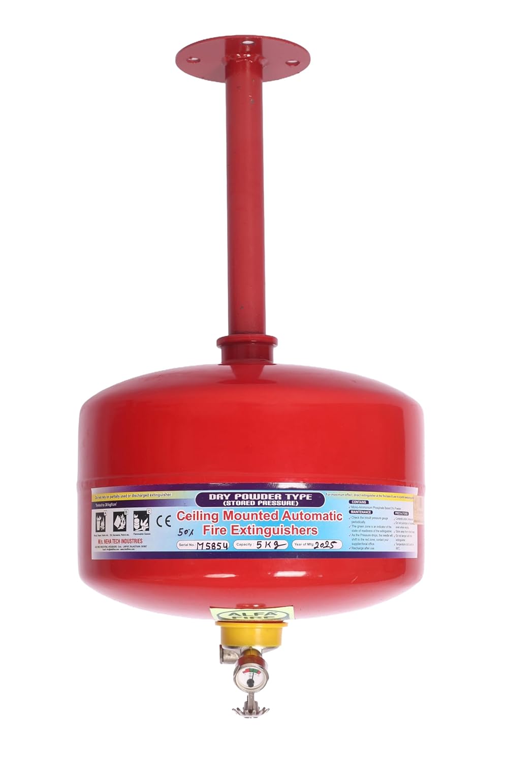 Alfa Fire Modular Ceiling-Mounted Fire Extinguisher – MAP 50 – Refillable | Available in 2Kg, 5Kg & 10Kg | Class ABC & Electrical Fire | ISO Certified