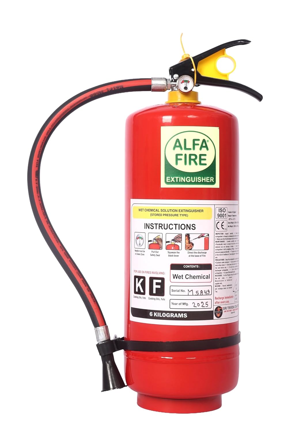 Alfa Fire Kitchen Fire Extinguisher – Wet Chemical – Mild Steel Body – Refillable – 3-Year Content Expiry – 2L, 4L, 6L Variants | Ideal for Oil & Grease Fires (Copy)