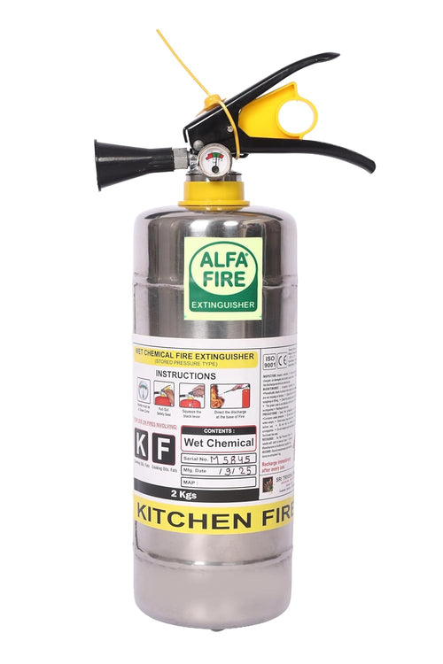 Alfa Fire Kitchen Fire Extinguisher – Wet Chemical – Stainless Steel Body – Refillable – 3-Year Content Expiry – 2L, 4L, 6L Variants | Ideal for Oil & Grease Fires