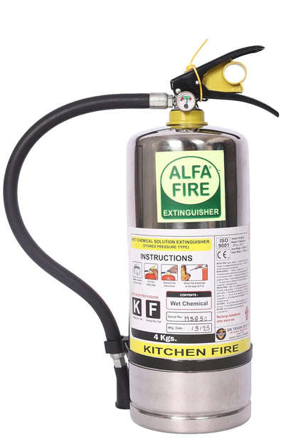 Alfa Fire Kitchen Fire Extinguisher – Wet Chemical – Stainless Steel Body – Refillable – 3-Year Content Expiry – 2L, 4L, 6L Variants | Ideal for Oil & Grease Fires