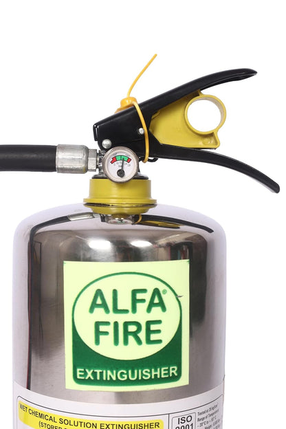 Alfa Fire Kitchen Fire Extinguisher – Wet Chemical – Stainless Steel Body – Refillable – 3-Year Content Expiry – 2L, 4L, 6L Variants | Ideal for Oil & Grease Fires