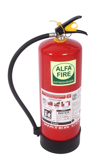 Alfa Fire 9L Water Fire Extinguisher – Class A Fire Protection – Refillable | Mild Steel Body | 3-Year Content Expiry | Ideal for Paper, Wood, Fabric, Plastic Fires | BIS Certified